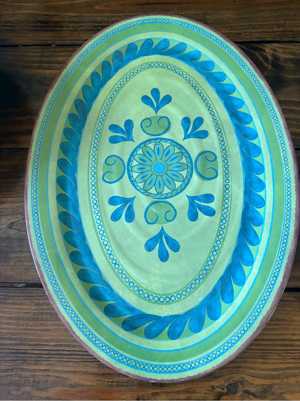 oHome Melamine Oval Serving Platter Green Blue Mediterranean Floral Tray